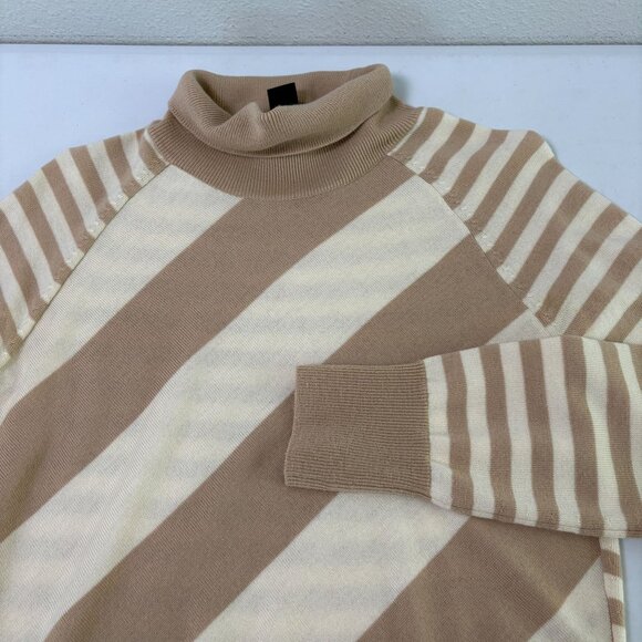 Banana Republic Turtleneck Sweater Women Size M Tan Ivory Stripes Merino Wool - Picture 10 of 10